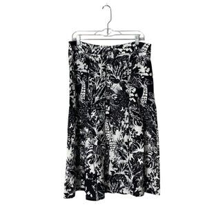 Grace Elements A Line Linen Blend Black & White Printed Skirt Women's Size 12